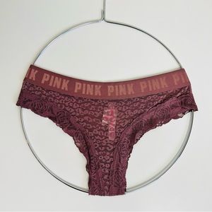 NWT Victoria’s Secret PINK Mauve Logo Cheetah Lace Mesh Cheeky Underwear Panty